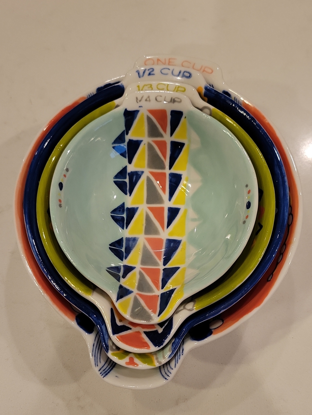 Anthropologie Multicolor Geometric Ceramic Measuring Cups